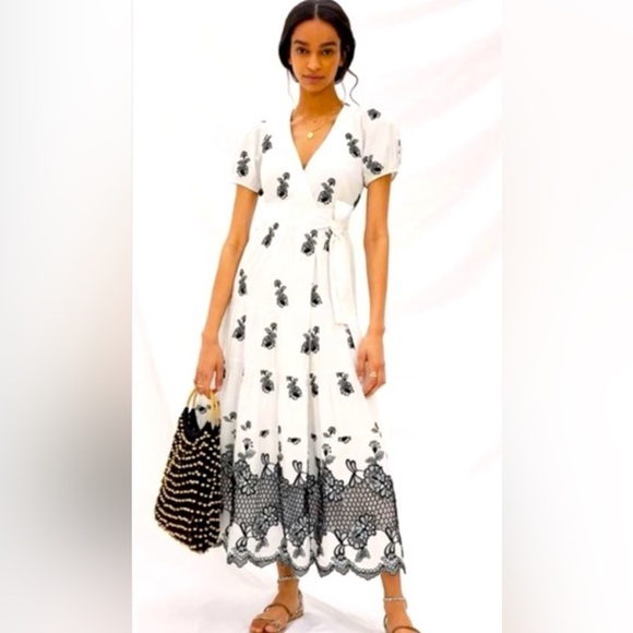 not so serious Dresses & Skirts - Anthropologie Chic White and Black Floral Midi Dress